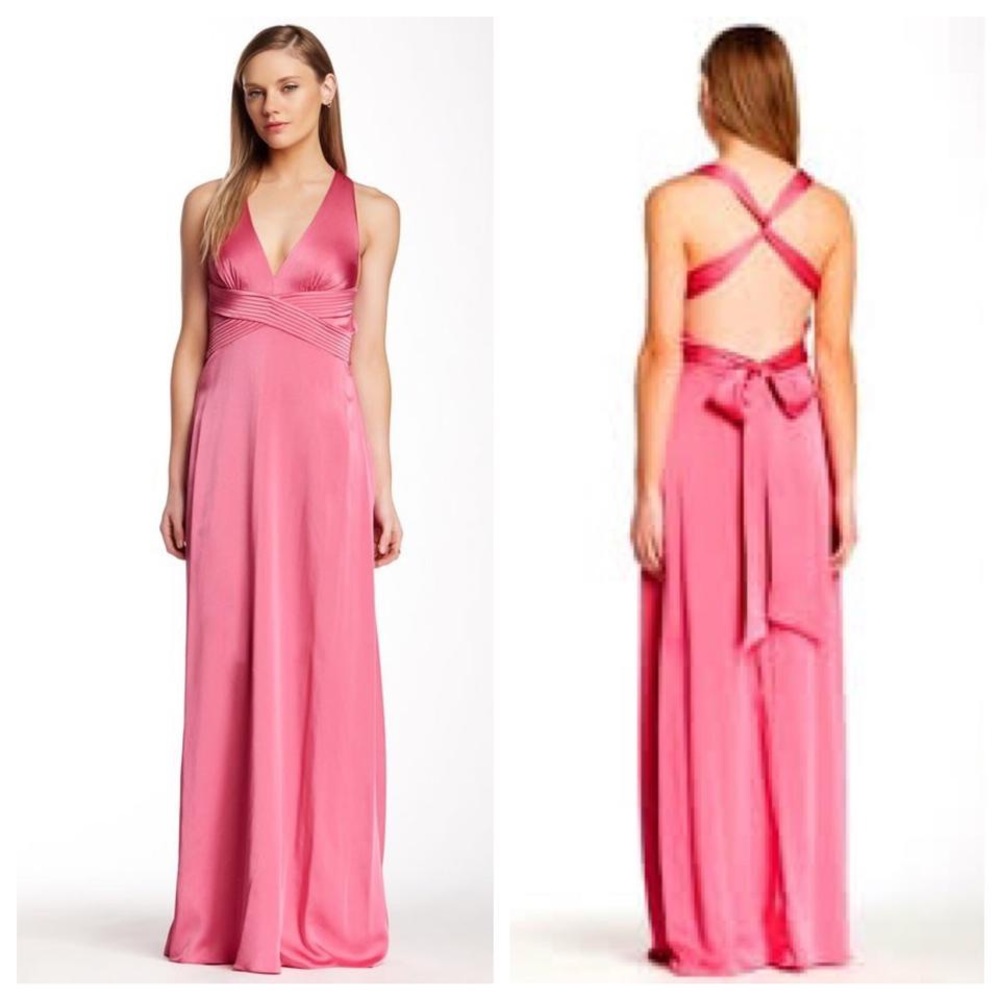 BCBG pink satin formal gown